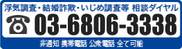 浮気調査・結婚詐欺・いじめ調査等 相談ダイヤル 03-6806-3338(非通知・携帯電話・公衆電話全て可能)